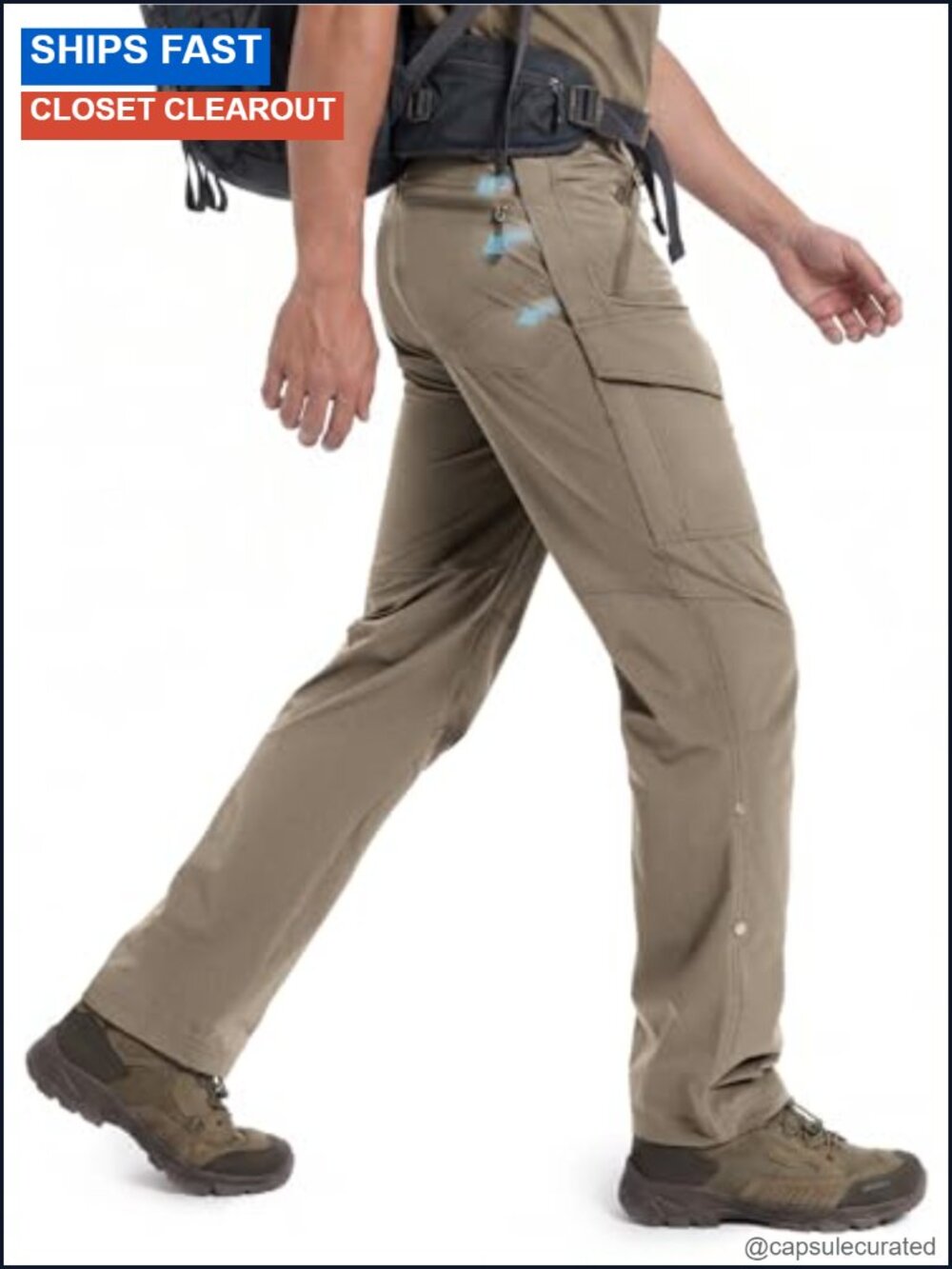Men's Stretch Nylon Hiking Pants Lightweight Quick Dry Cargo with Zip Pockets